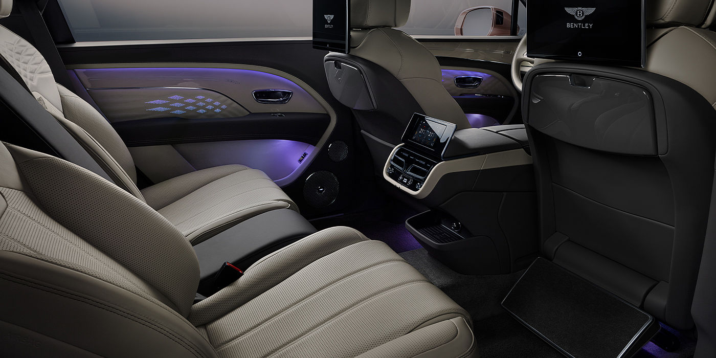 Bentley Riyadh Bentley Bentayga EWB Azure SUV rear interior with Bentley Diamond Illumination