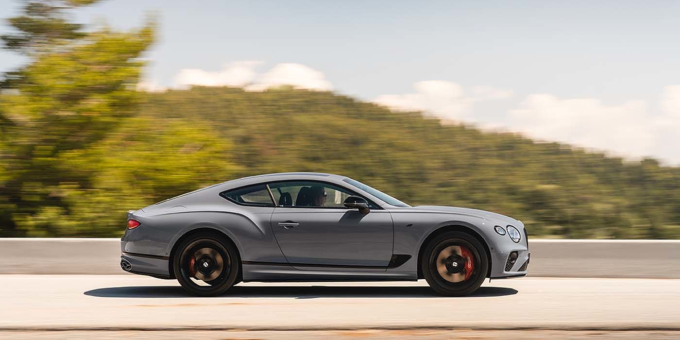 Bentley Riyadh Bentley Continental GT S coupe in Cambrian Grey paint profile dynamic driving