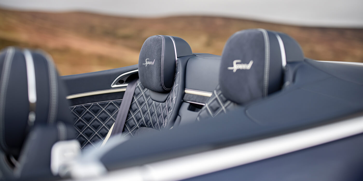 Bentley Riyadh Bentley Continental GTC Speed convertible rear interior in Imperial Blue and Linen hide