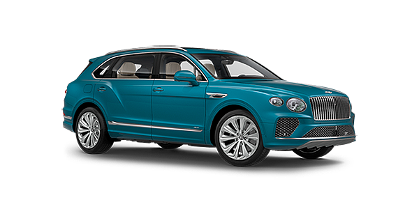 Bentley Riyadh Bentley Bentayga EWB Azure front side angled view in Topaz blue coloured exterior. 