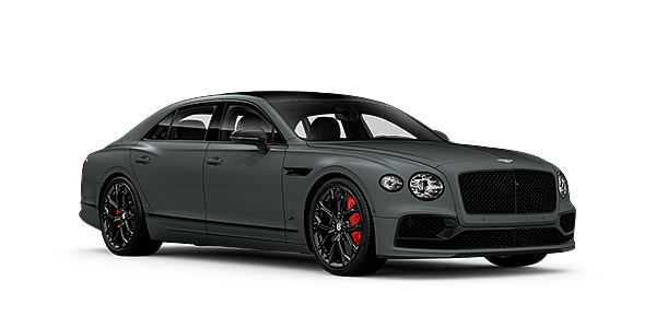 Bentley Riyadh Bentley Flying Spur S front side angled view in Cambrian Grey coloured exterior. 