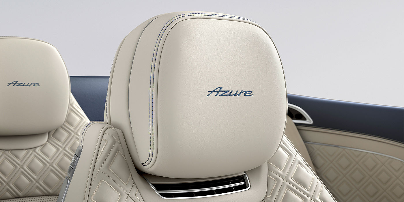 Bentley Riyadh Bentley Continental GTC Azure convertible seat detail in Linen hide with Azure emblem