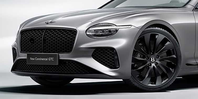 Bentley Riyadh New Bentley Continental GTC bonnet in Silverlake paint and Black Specification, featuring black 22 inch ten spoke wheels and black matrix grille and exterior finishes